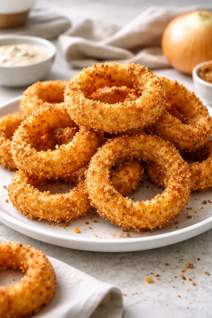 Crispy air fryer onion rings on plate