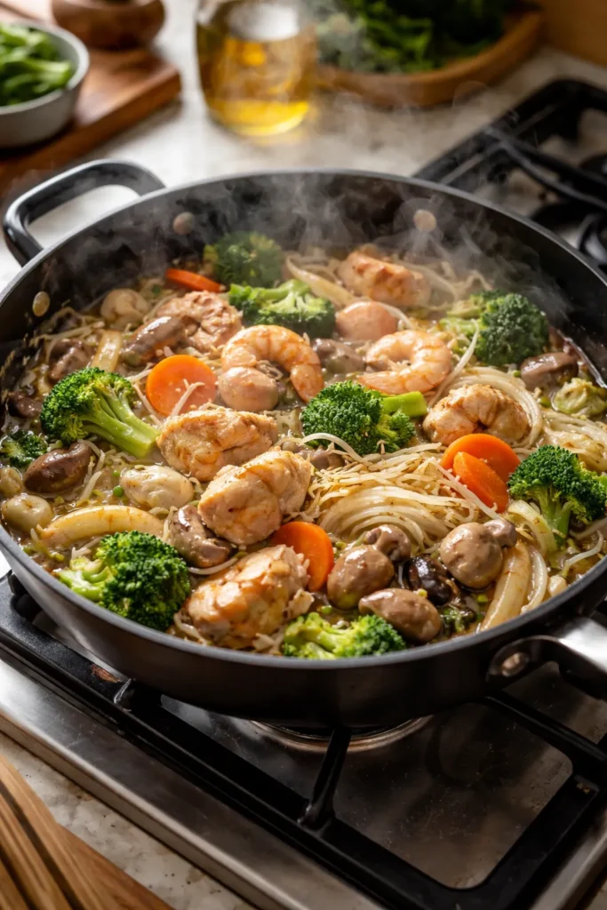 Overcrowded pan illustrating common cooking mistakes
