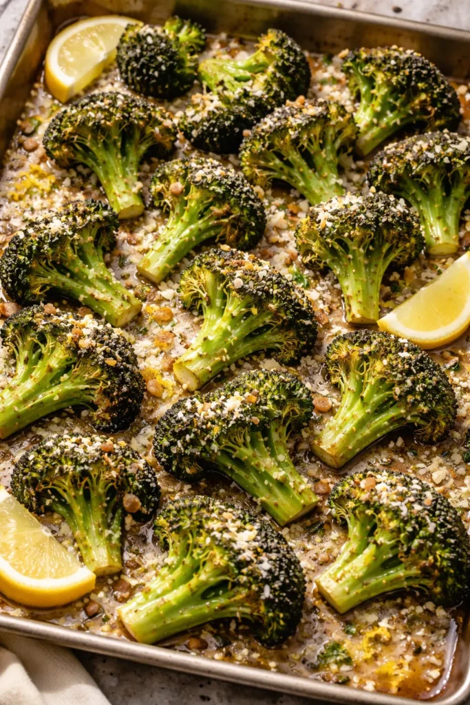 Parmesan garlic roasted broccoli with lemon zest finish