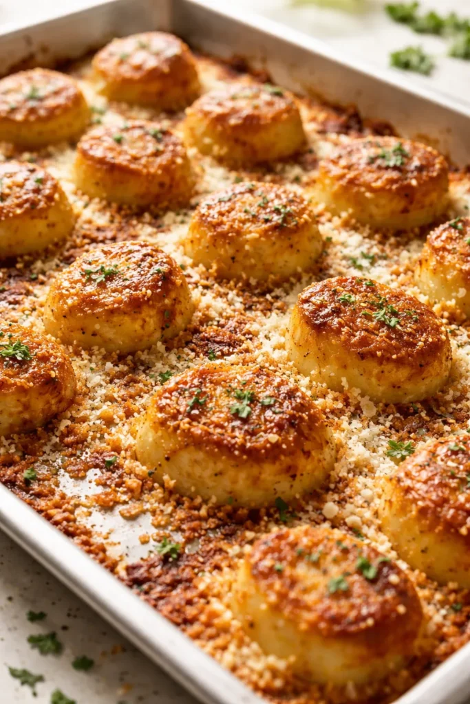 Parmesan-crusted potatoes on a sheet pan