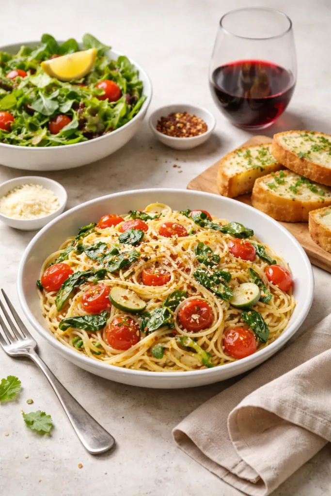 Plate of pasta on a clean background suggesting serving ideas