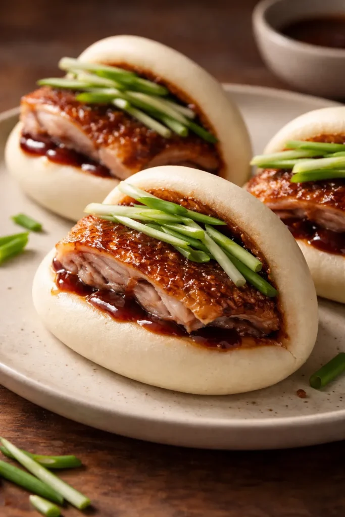 Crispy Peking duck bao with hoisin and scallions