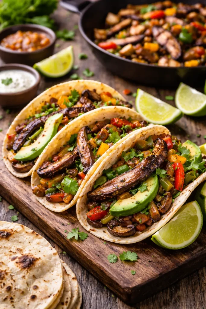 Portobello mushroom fajitas with peppers and onions