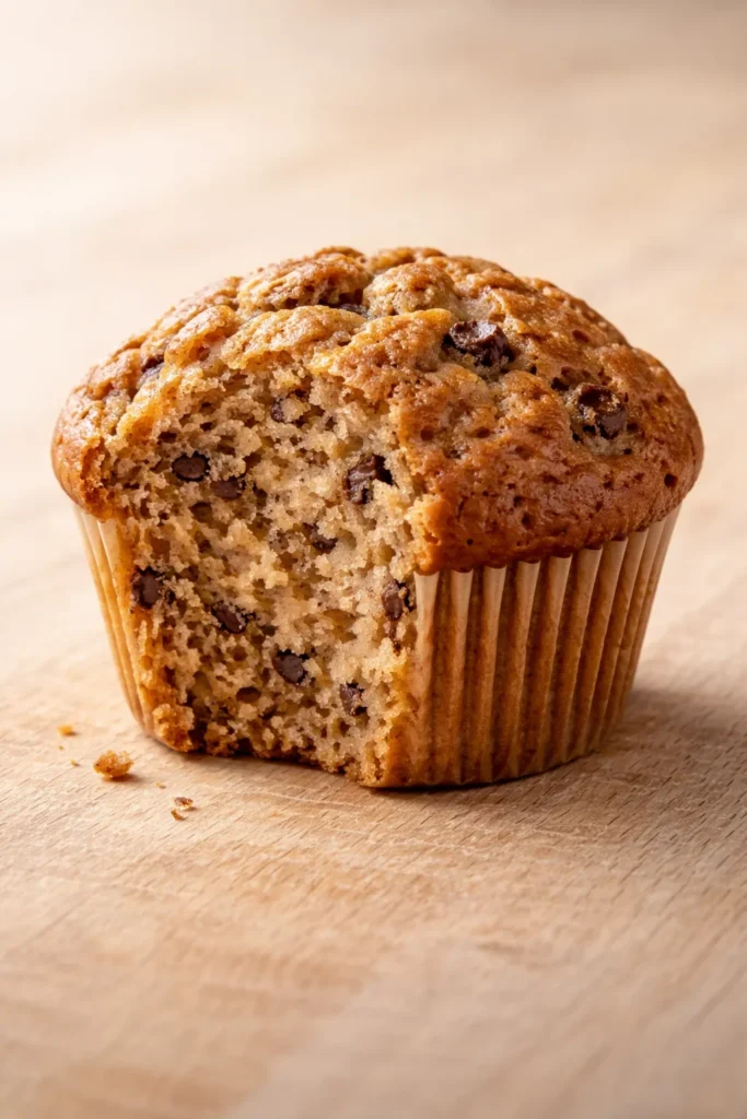 Close-up of a moist protein muffin showing crumb texture