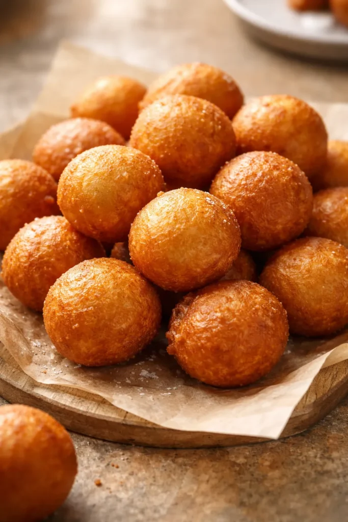 Golden puff puff fried dough pastries