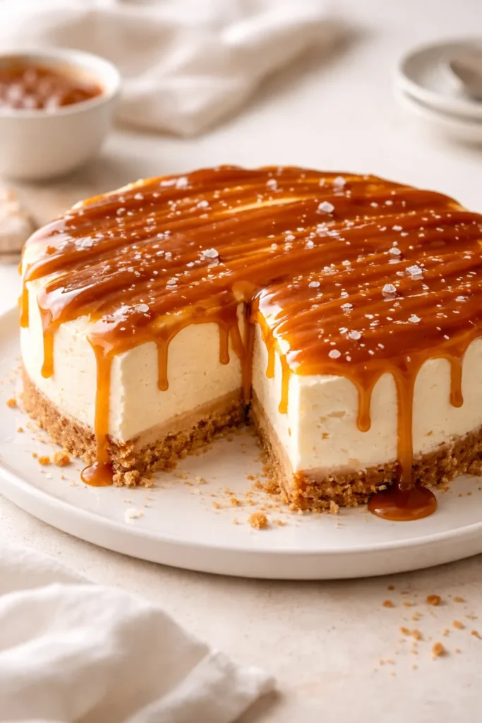 Salted Caramel Cheesecake with amber drizzle