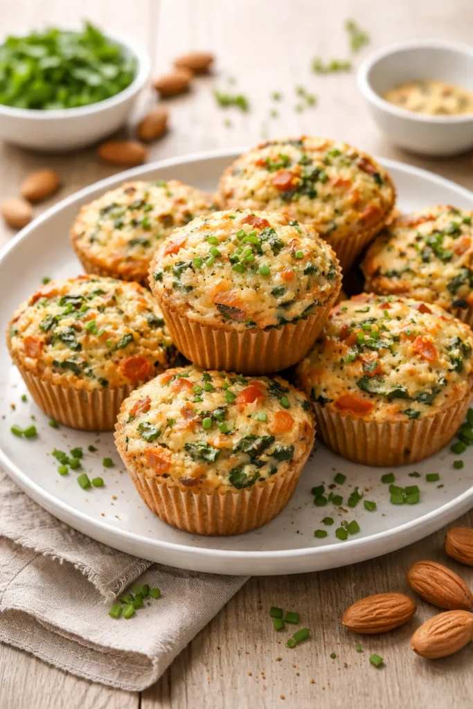 Savory almond flour muffins with cheese on a plate