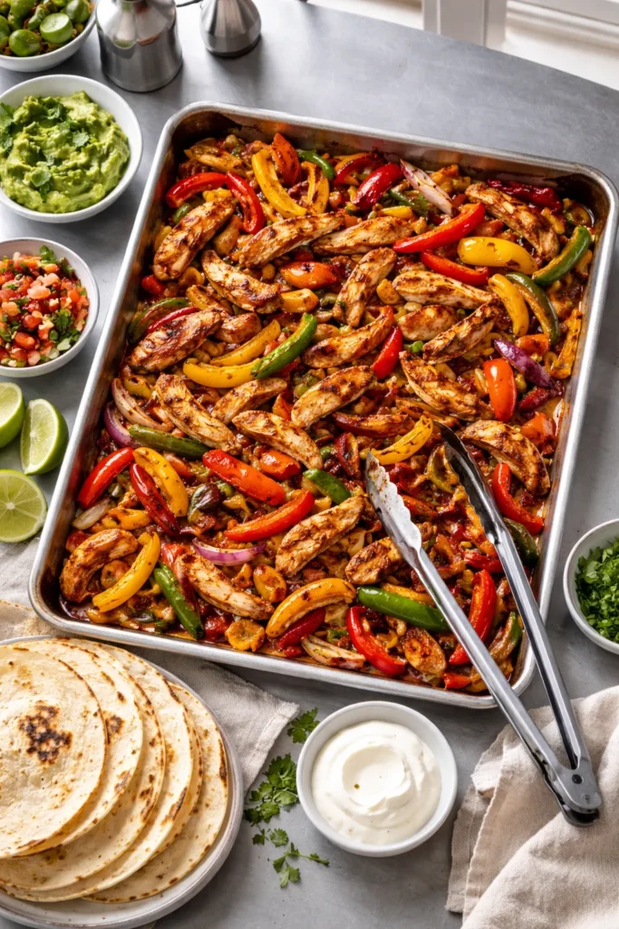 Sheet pan fajitas with chicken and peppers roasted