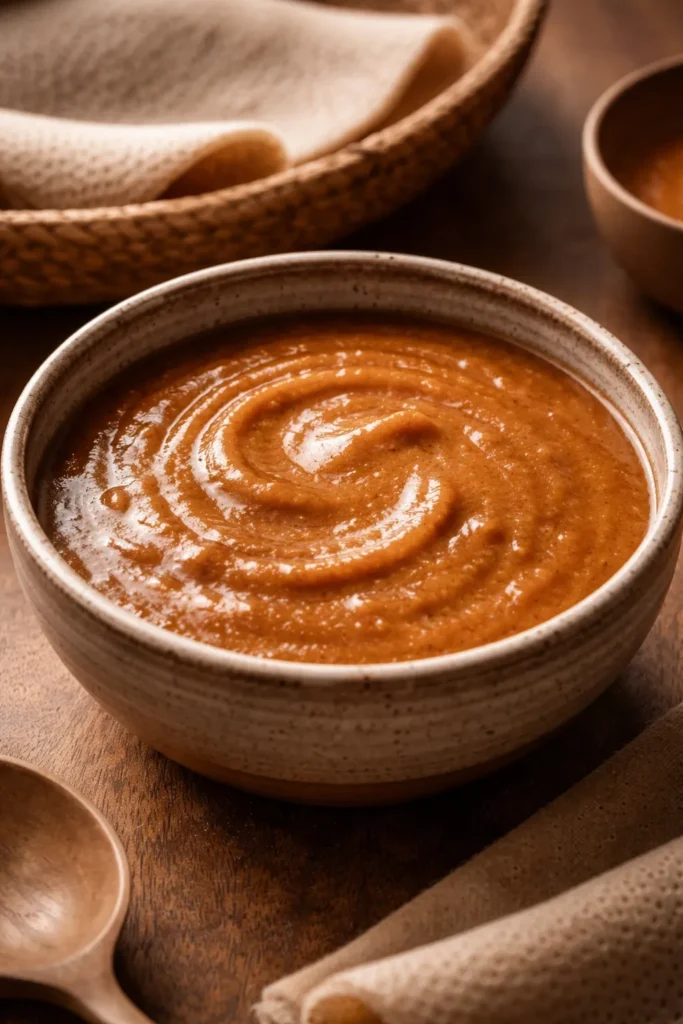 Close-up of velvety Shiro Wat in a rustic ceramic bowl on a wooden surface