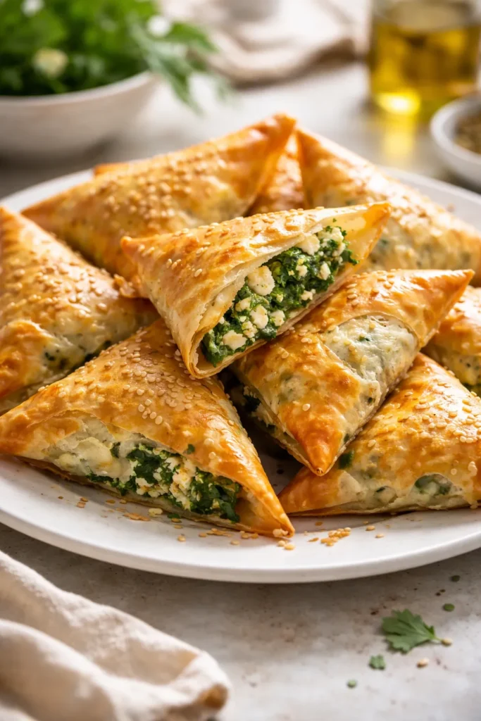 Crisp spanakopita pastry with spinach and feta