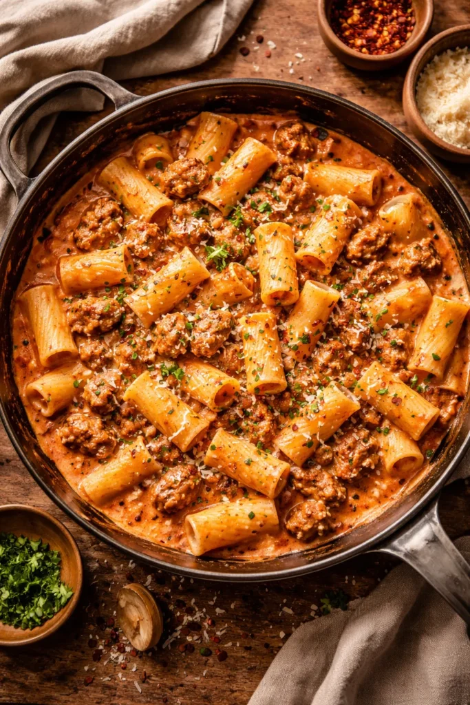 Rigatoni in spicy tomato cream sauce