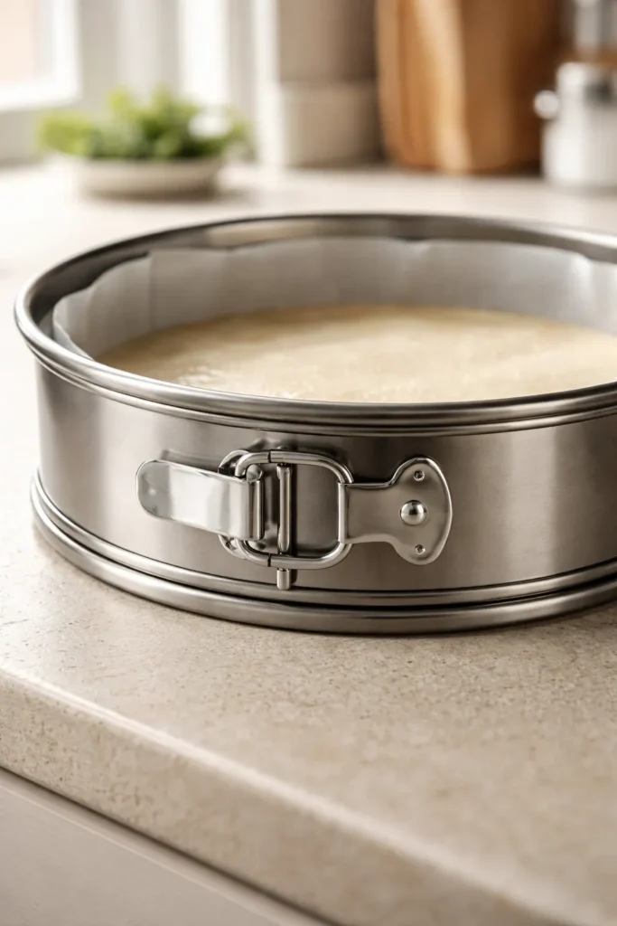 Close-up of a sturdy stainless steel springform pan latch