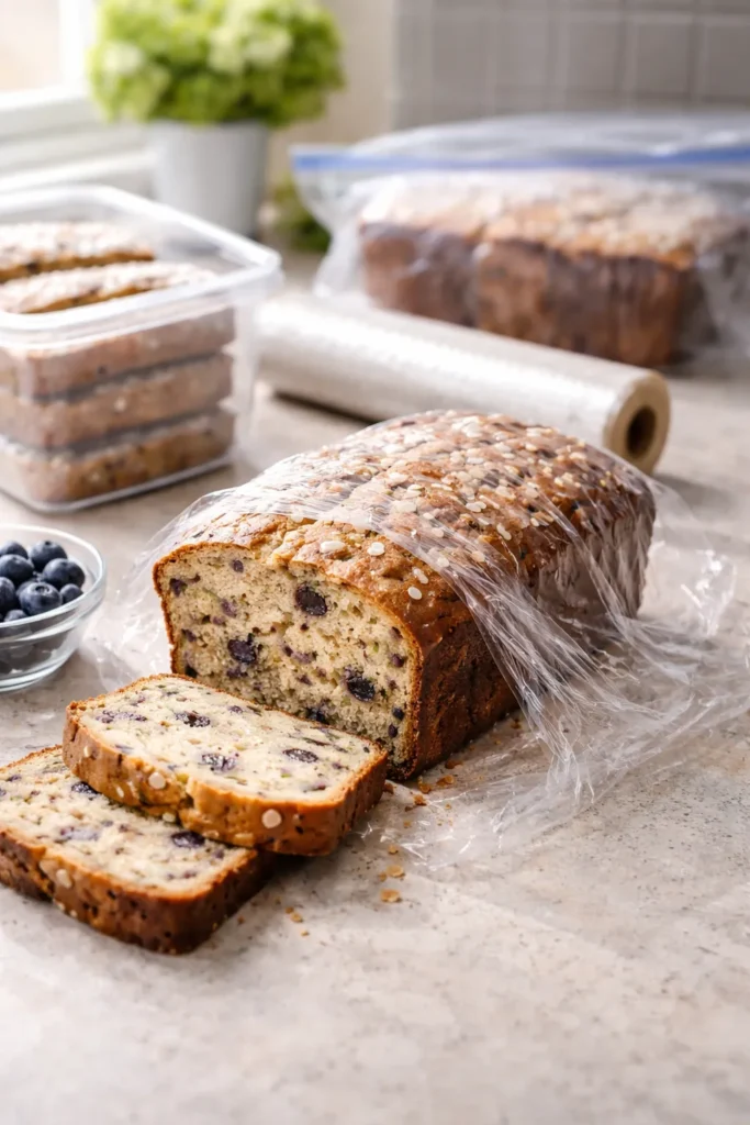Loaf of muffin bread wrapped for storage under soft light