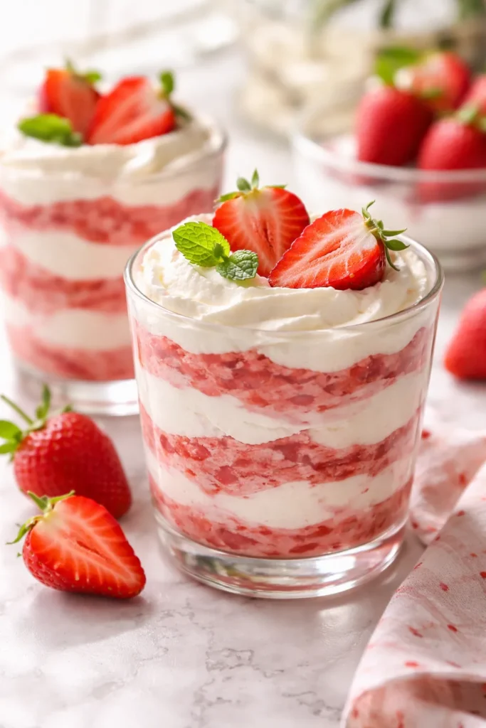 Layered strawberry fool in a glass