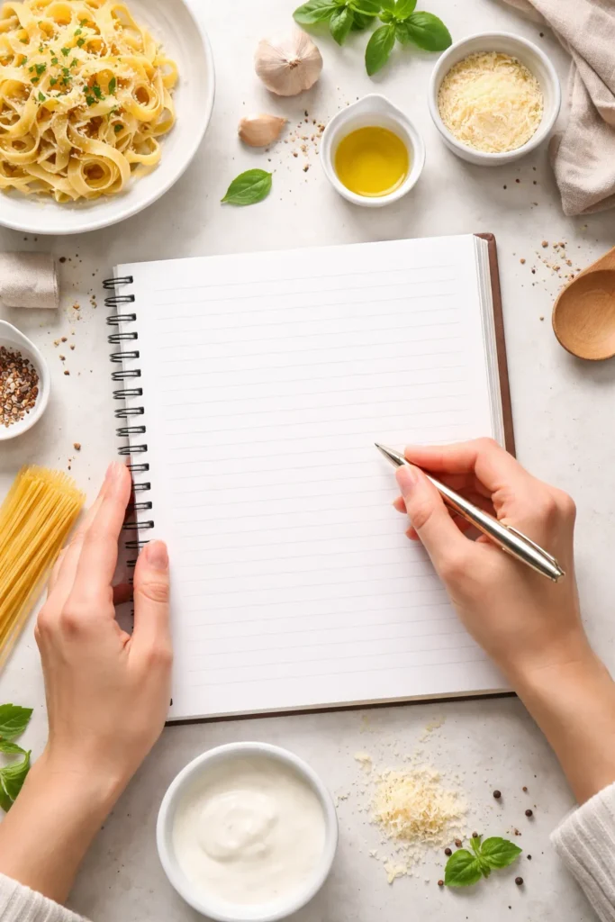 Hands on a blank notebook ready to take notes