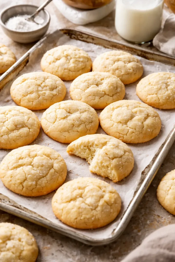 Close-up of tender cookies with soft crumb and golden edges on parchment.