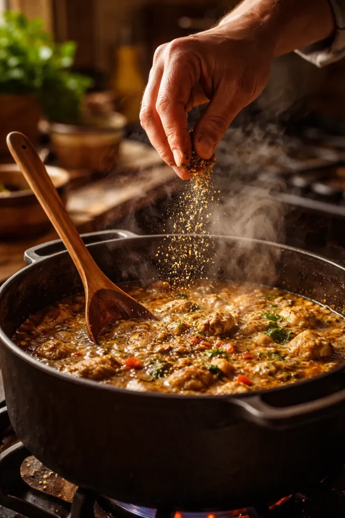 Hands seasoning a simmering pot to illustrate tips