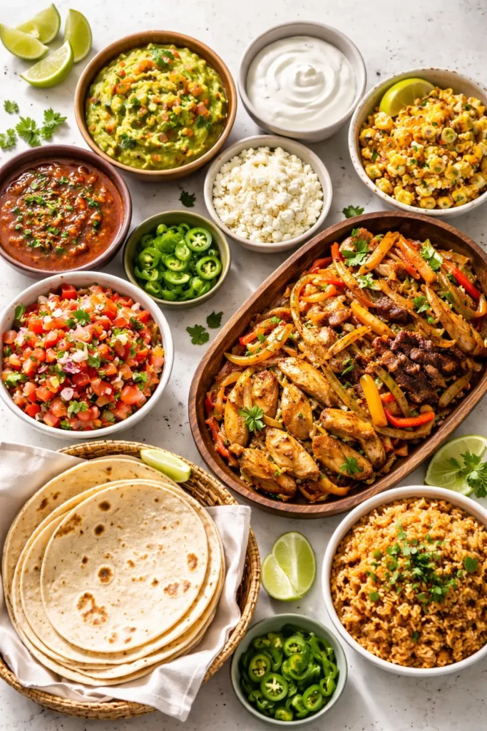 Assorted fajita toppings arranged on a platter