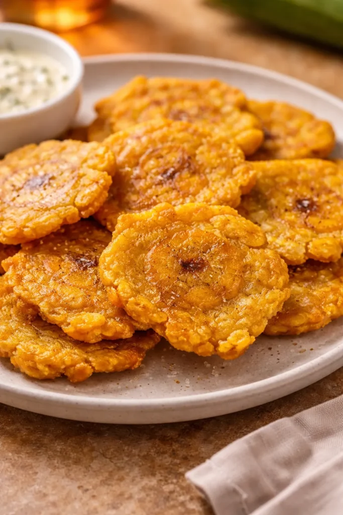 Crispy tostones on a plate