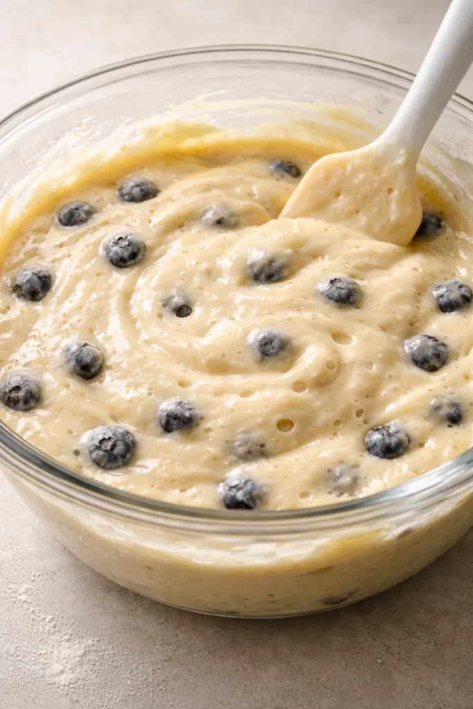 Bubbles and steam in batter inside a glass mixing bowl