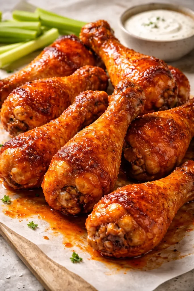 Buffalo hot drumsticks with spicy glaze