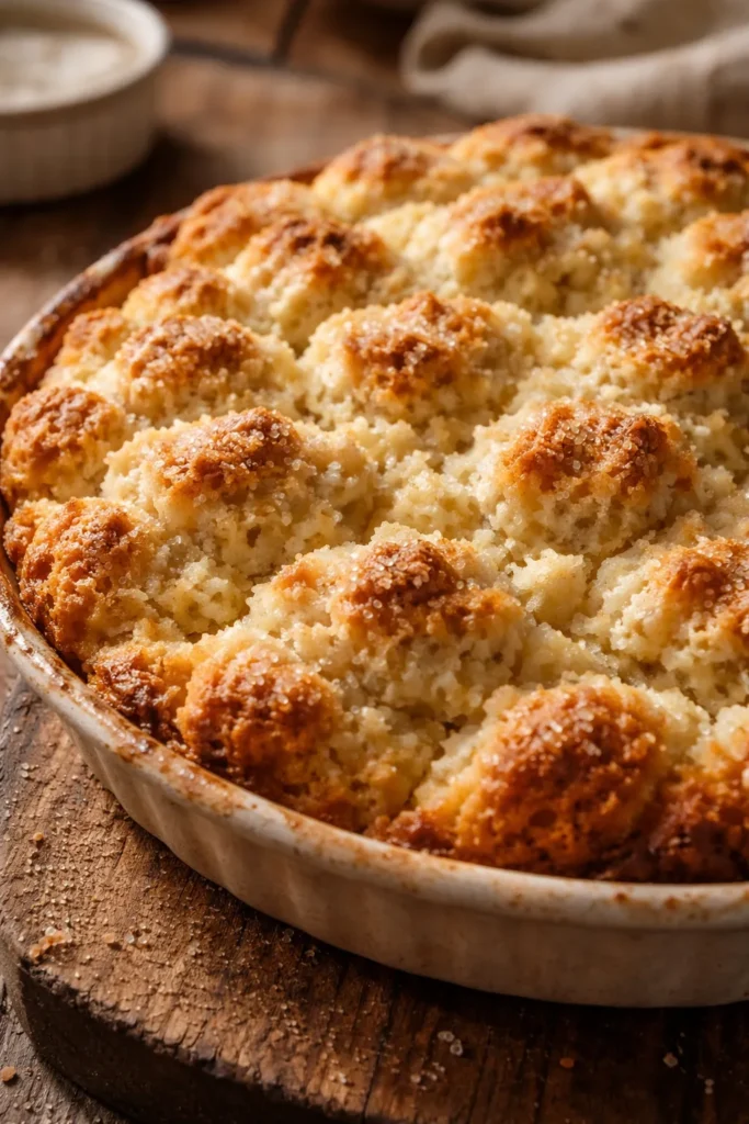 Close-up of cold butter pockets in a cobbler topping.