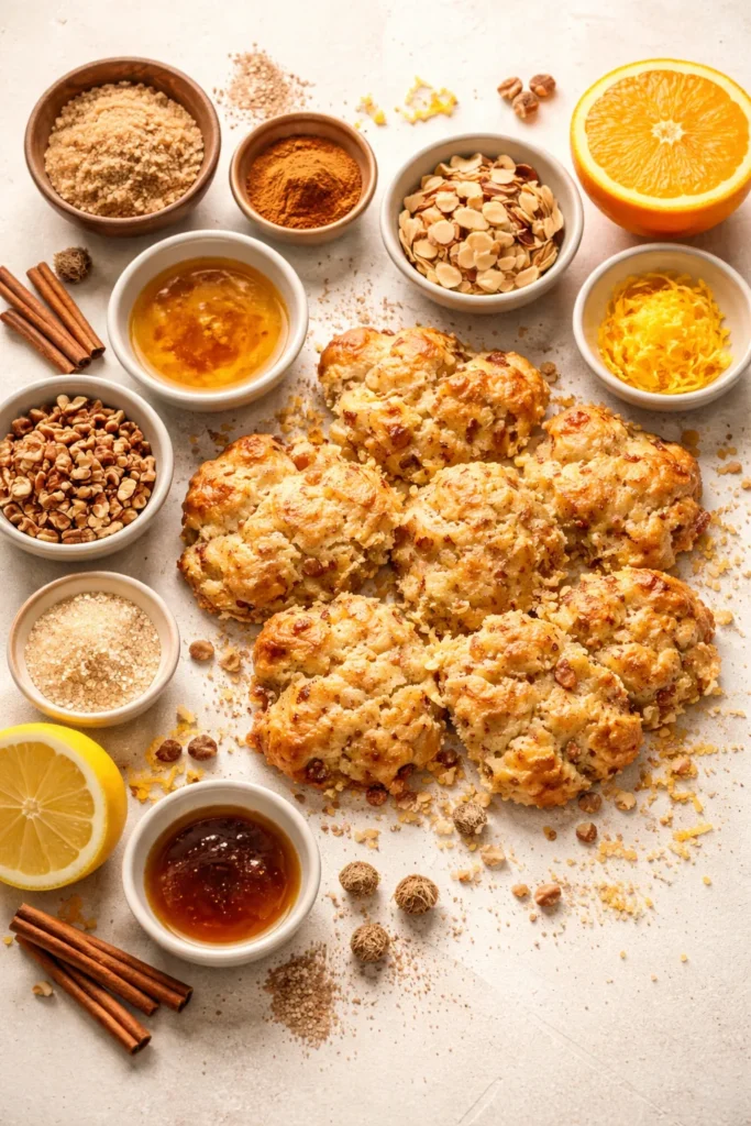 Cobbler topping with cinnamon and citrus zest specks.