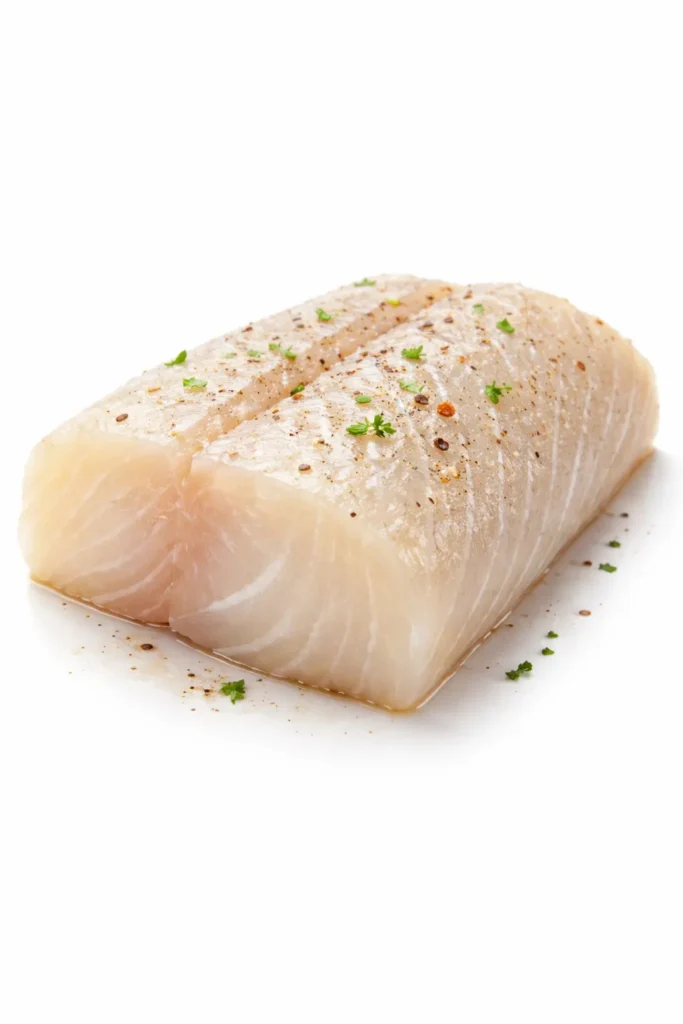Cod fillet isolated on white background ready for tacos