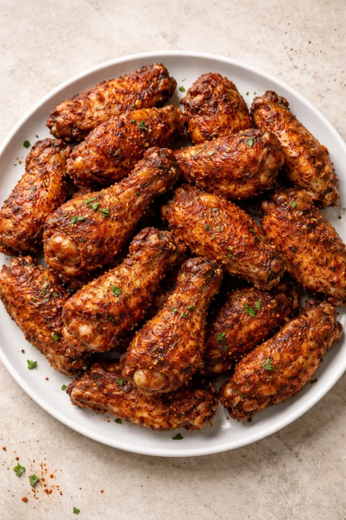 Dry rubbed wings with seasoned crust