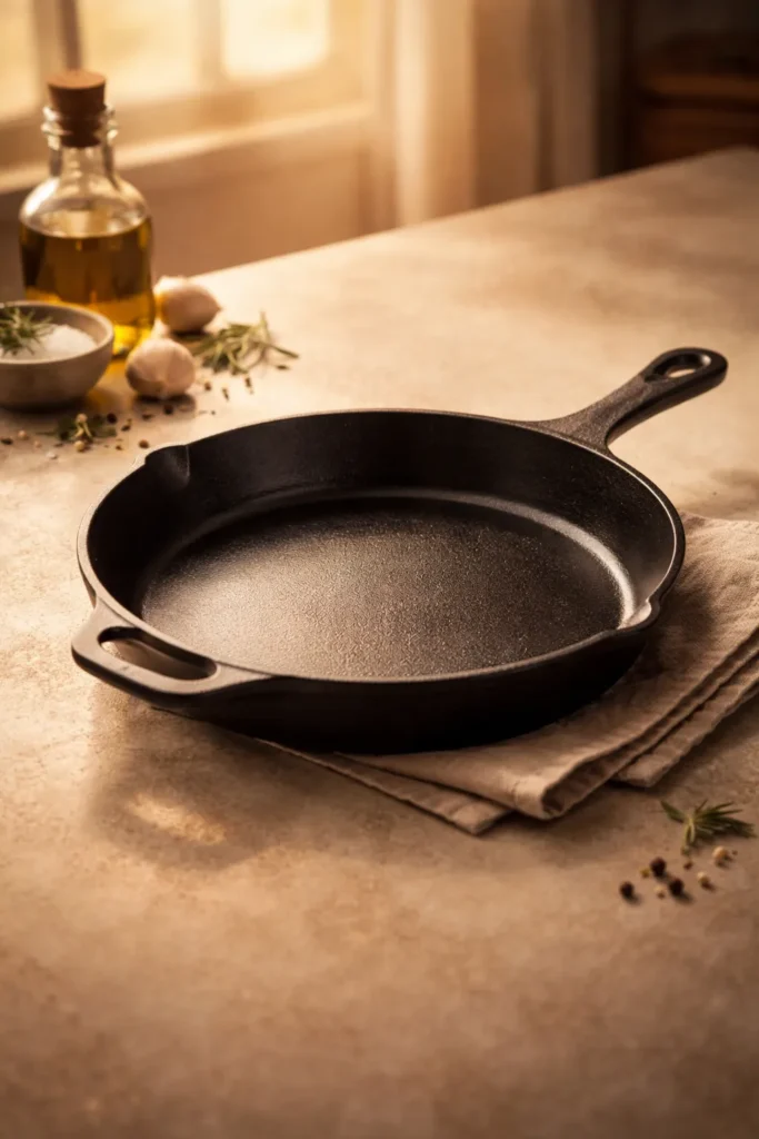 Cast iron skillet with warm glow, symbolizing final reflections