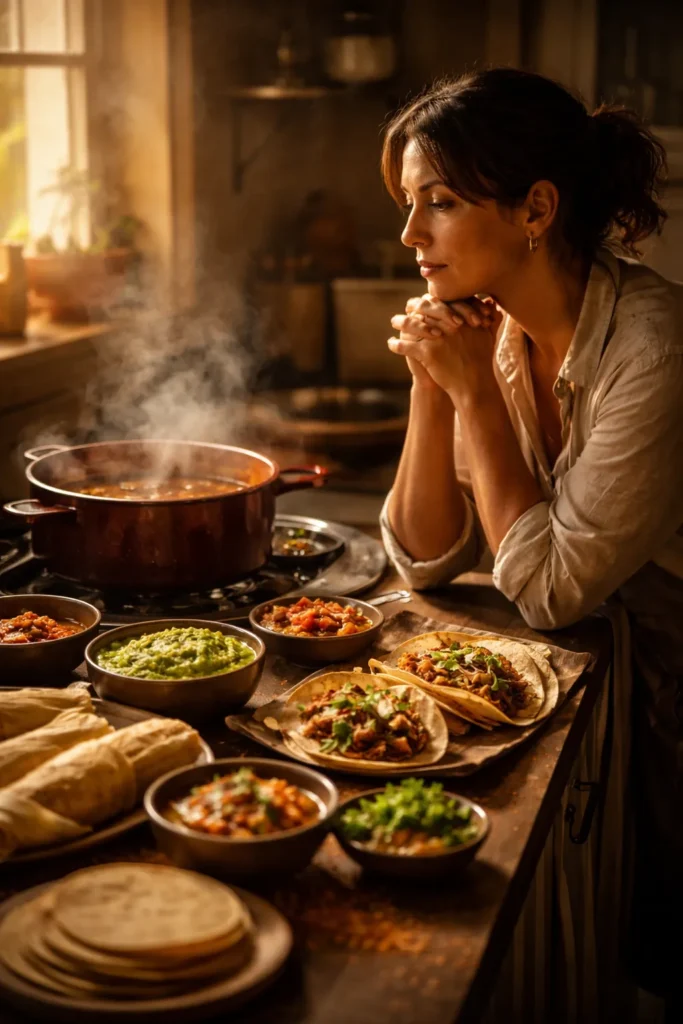 Contemplative kitchen scene with a person thinking
