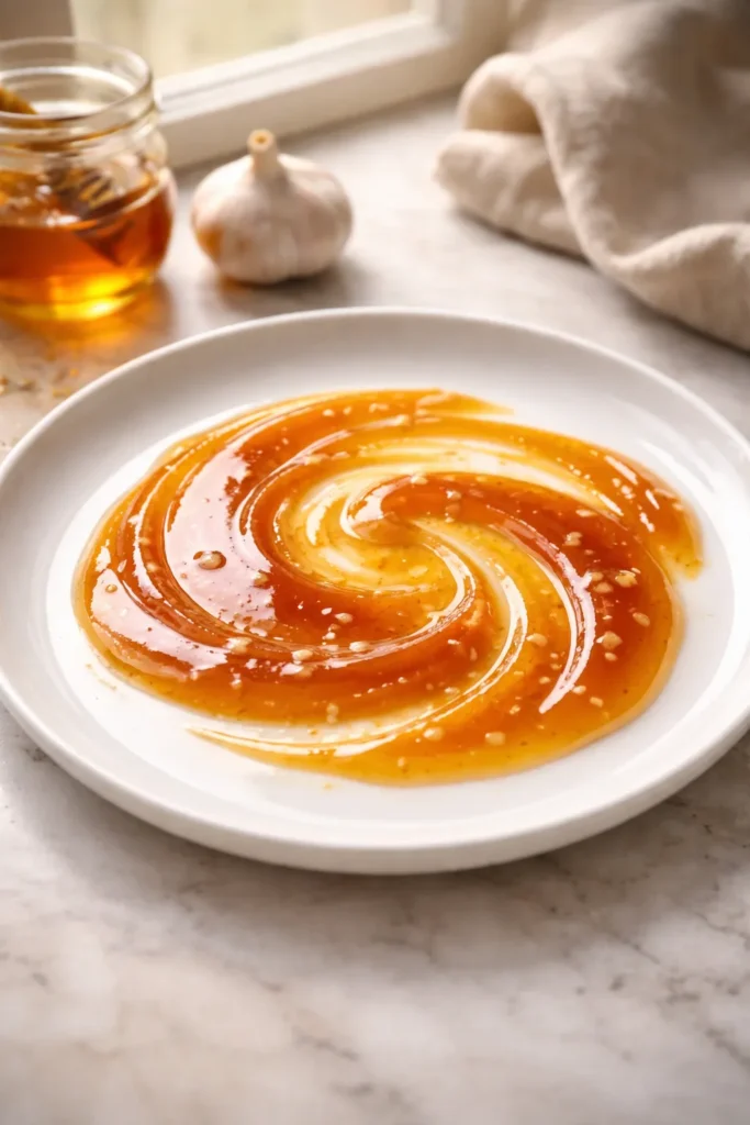 Single plate with glossy amber honey glaze, minimalistic setting