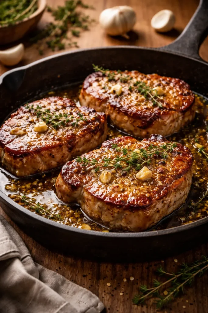 Pork chops with garlic butter and thyme