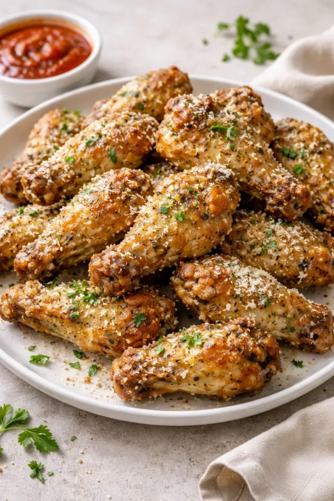 Garlic parmesan wings with parmesan coating