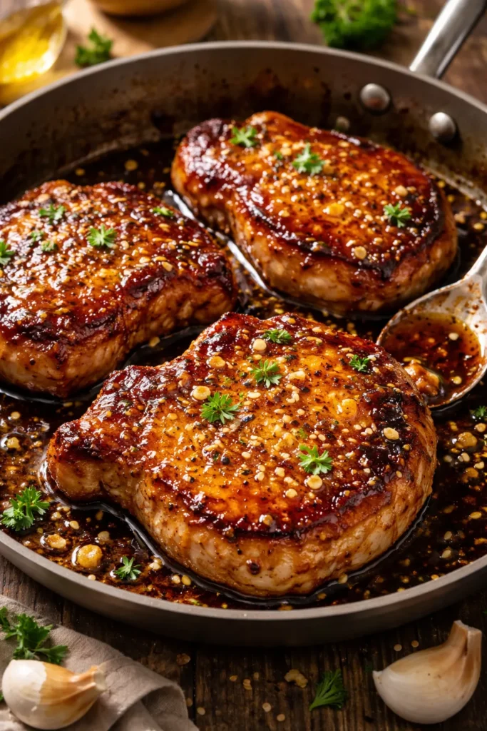 Pork chop with honey garlic glaze