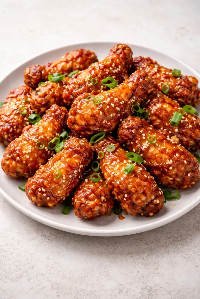 Ultra-crispy Korean fried chicken wings on a plate