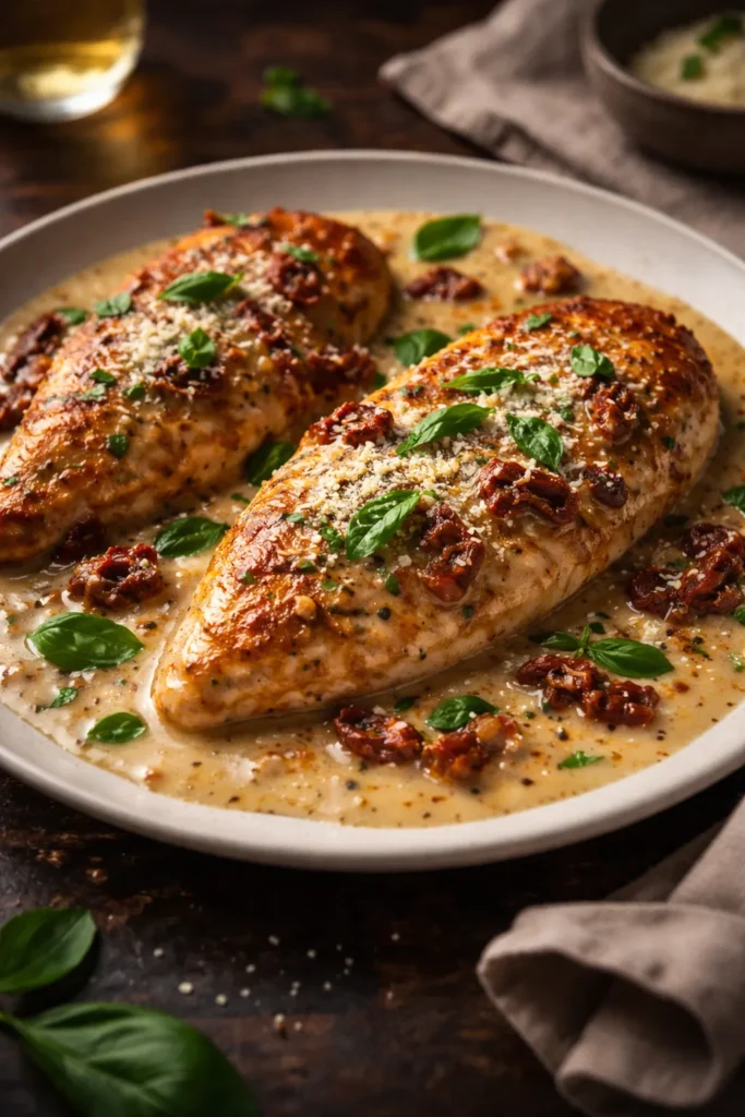 Creamy sun-dried tomato chicken with parmesan and basil