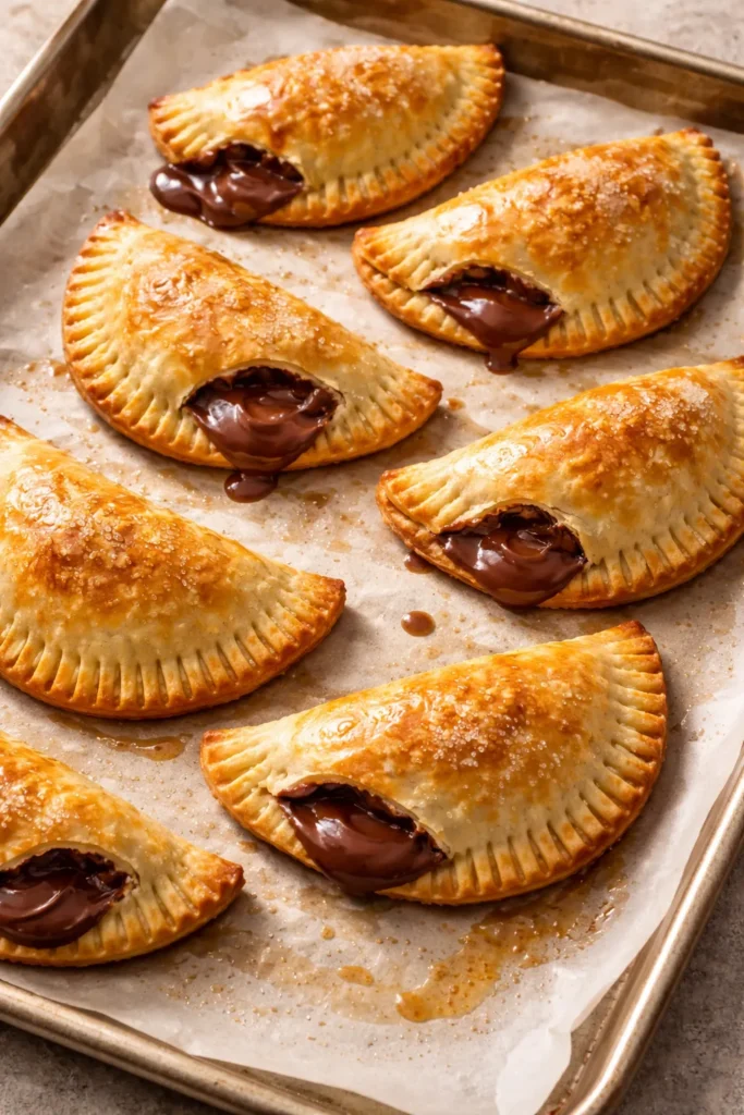 Nutella-filled puff pastry hand pies on parchment