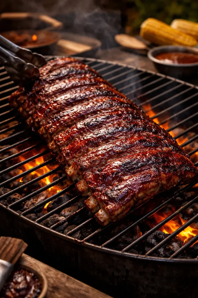 Ribs finished on grill with glaze and char marks