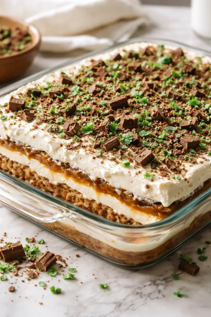 No-bake Peppermint Crisp Tart with creamy layers