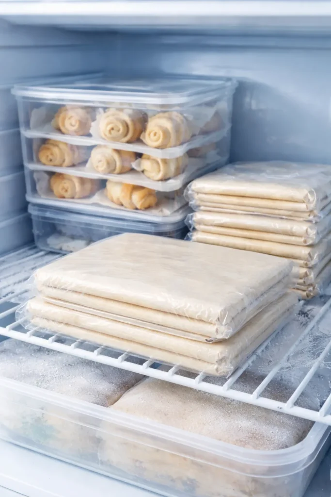 Puff pastry sheets stored for make-ahead and freezing