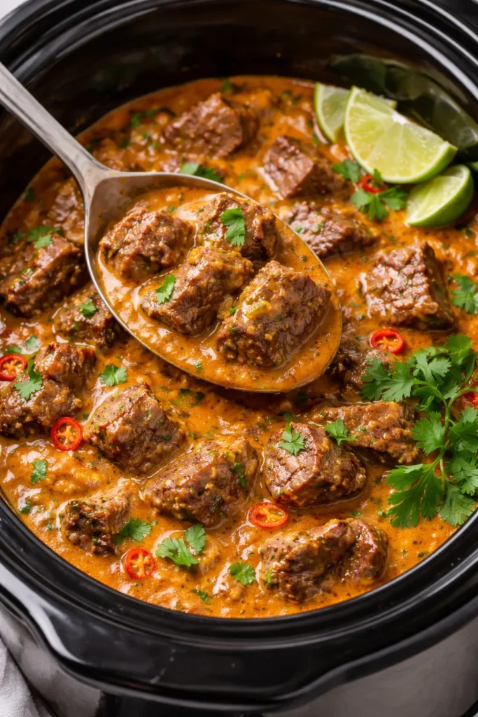 Beef in Thai coconut curry served in a bowl